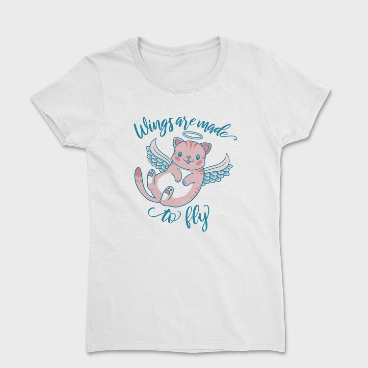 Cute Cat Angel Wings Are Made To Fly Mug, Tricou Femei