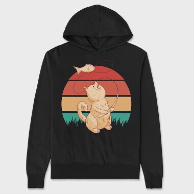 Cute Cat Fishing Retro Sunset, Hanorac Oversize Barbati (Unisex)