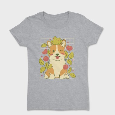 Cute Corgi Dog And Frog, Tricou Femei