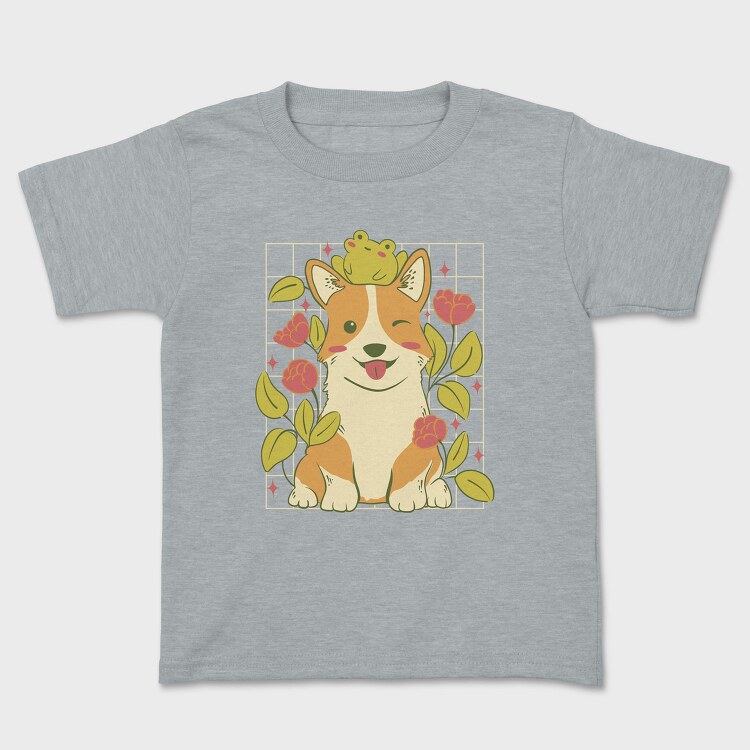 Cute Corgi Dog And Frog, Tricou Copii