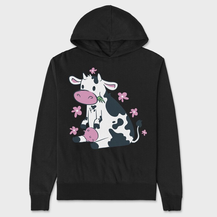 Cute Cow Eating Grass, Hanorac Oversize Barbati (Unisex)