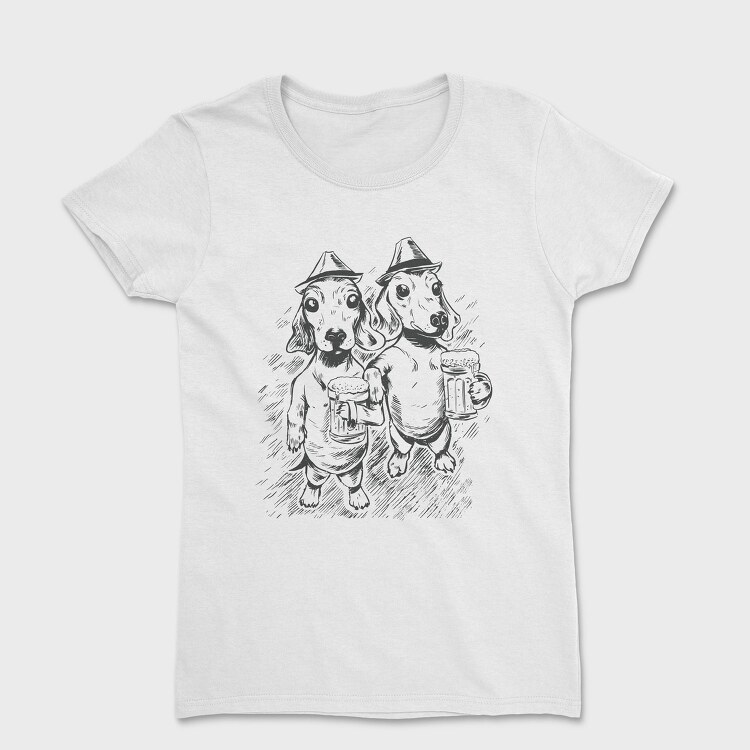 Dachshund Dogs And Beer Daschund Sketch Gc, Tricou Femei