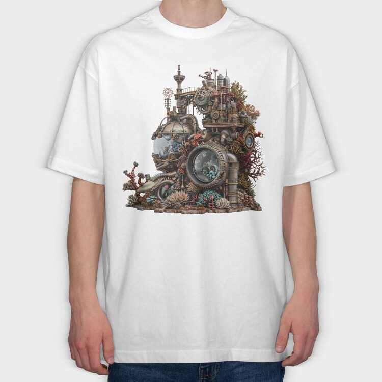 Steampunk Aquarium Sub, Tricou Oversize Barbati (Unisex)