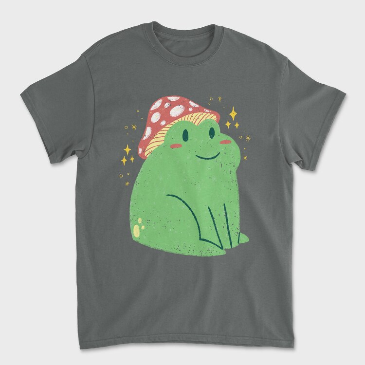 Cute Frog With Mushroom Sitting Cottage Core, Tricou Barbati (Unisex)