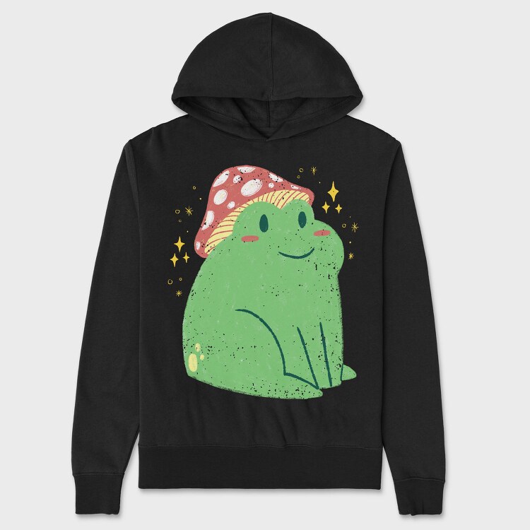 Cute Frog With Mushroom Sitting Cottage Core, Hanorac Oversize Barbati (Unisex)