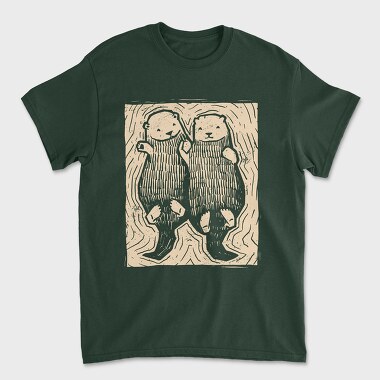 Cute Hand Drawn Otters Lino Art, Tricou Barbati (Unisex)