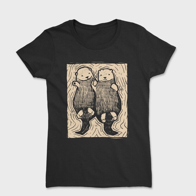 Cute Hand Drawn Otters Lino Art, Tricou Femei