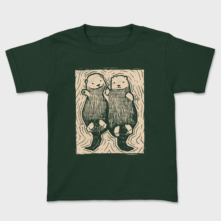 Cute Hand Drawn Otters Lino Art, Tricou Copii