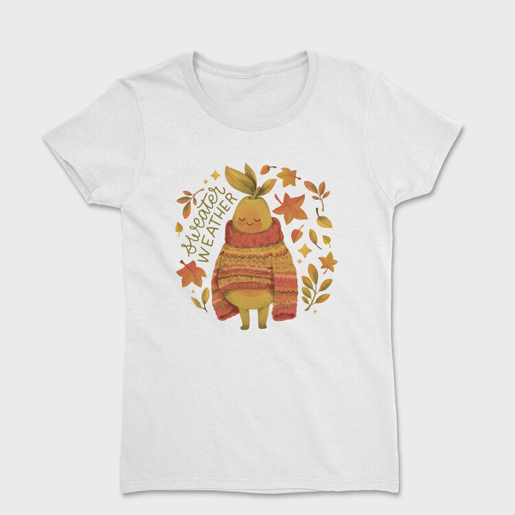 Cute Pear In Autumn Sweater Character Mug, Tricou Femei