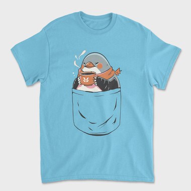 Cute Penguin In Pocket Coffee, Tricou Barbati (Unisex)