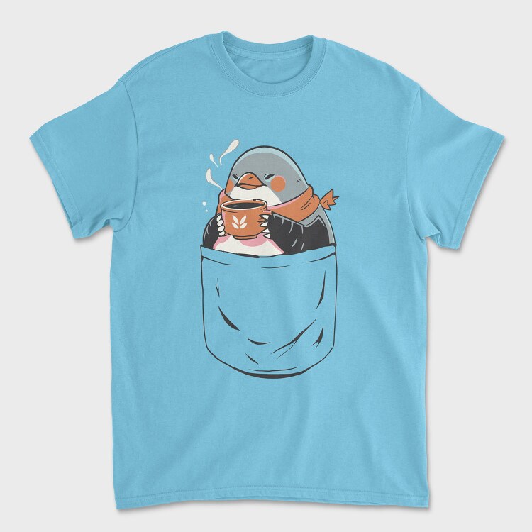 Cute Penguin In Pocket Coffee, Tricou Barbati (Unisex)