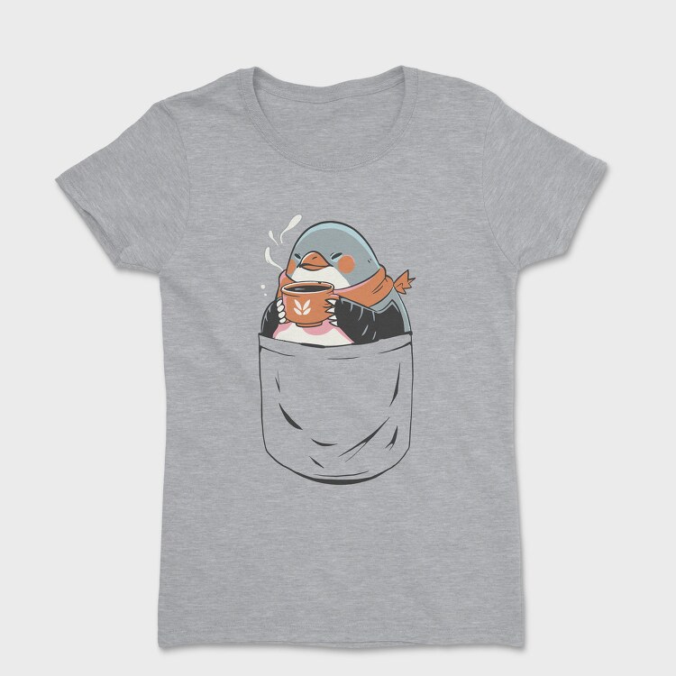 Cute Penguin In Pocket Coffee, Tricou Femei