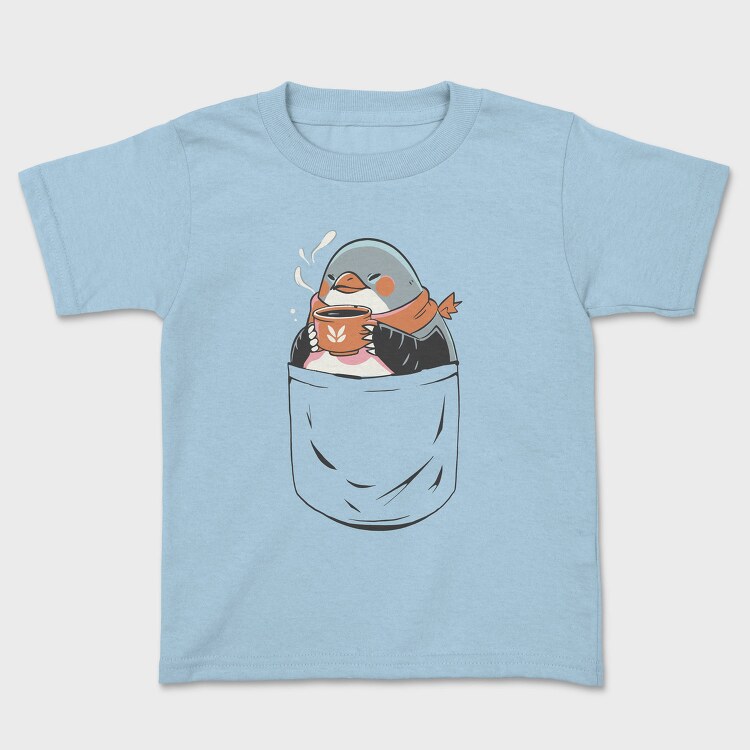 Cute Penguin In Pocket Coffee, Tricou Copii