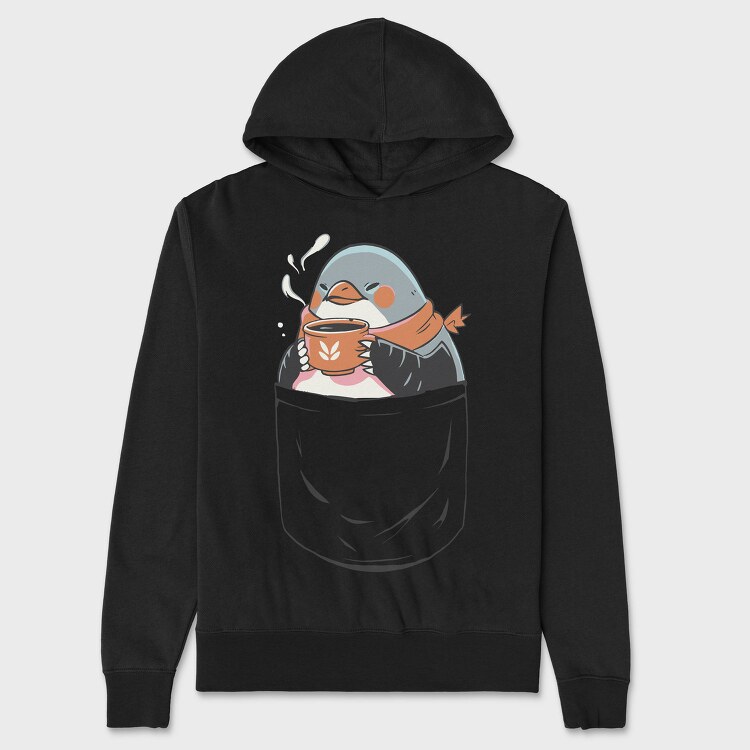 Cute Penguin In Pocket Coffee, Hanorac Oversize Barbati (Unisex)