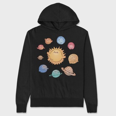 Cute Solar System With Planets Kawaii, Hanorac Oversize Barbati (Unisex)