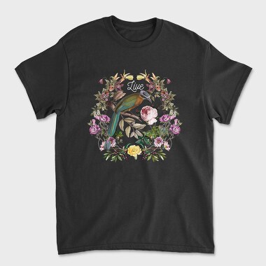 Bird In Floral Wreath Tote Flowers Live, Tricou Barbati (Unisex)