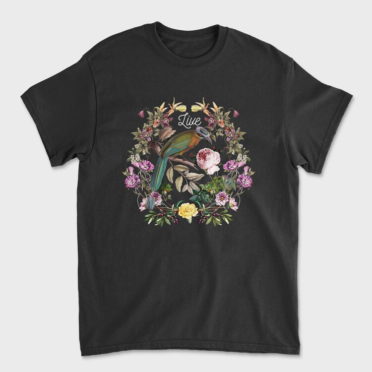 Bird In Floral Wreath Tote Flowers Live, Tricou Barbati (Unisex)