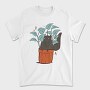 Black Cat In A Pot Of Houseplants, Tricou Barbati (Unisex)