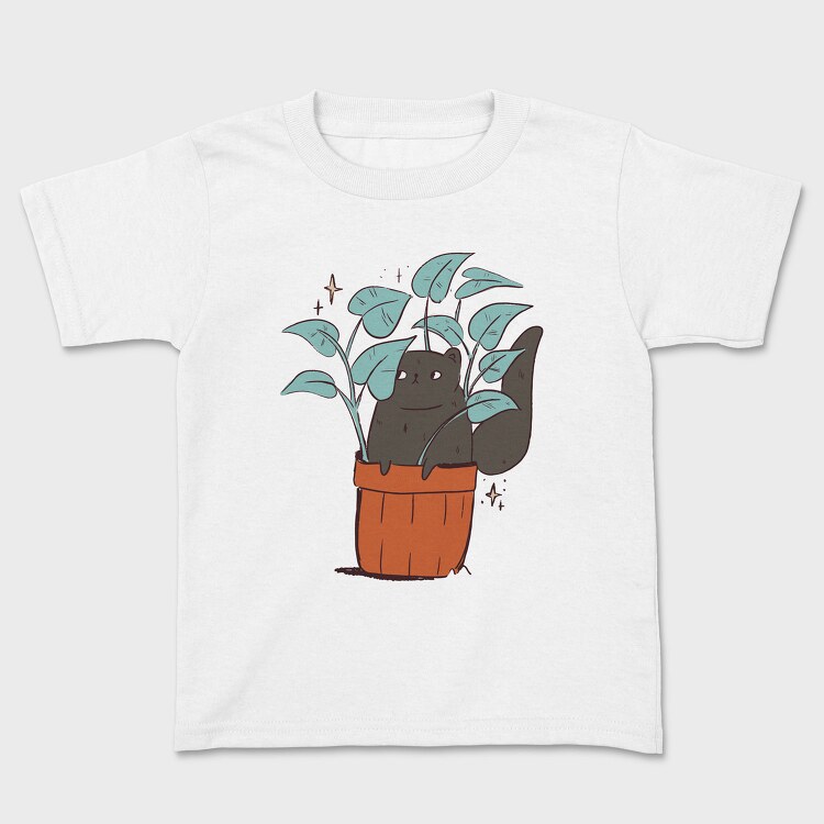 Black Cat In A Pot Of Houseplants, Tricou Copii