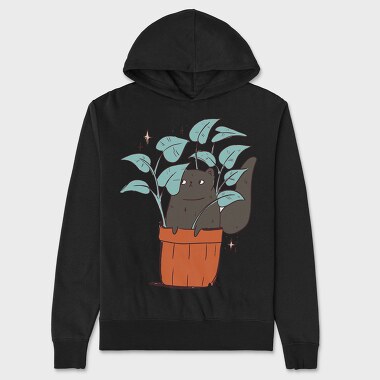 Black Cat In A Pot Of Houseplants, Hanorac Oversize Barbati (Unisex)