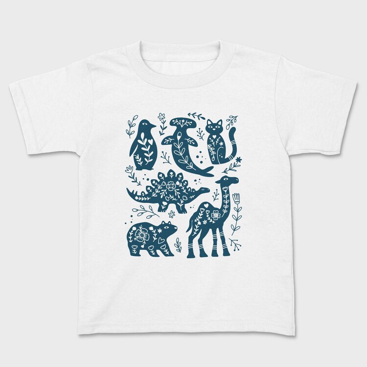 Blue Animals Cut Out Scandinavian Art, Tricou Copii
