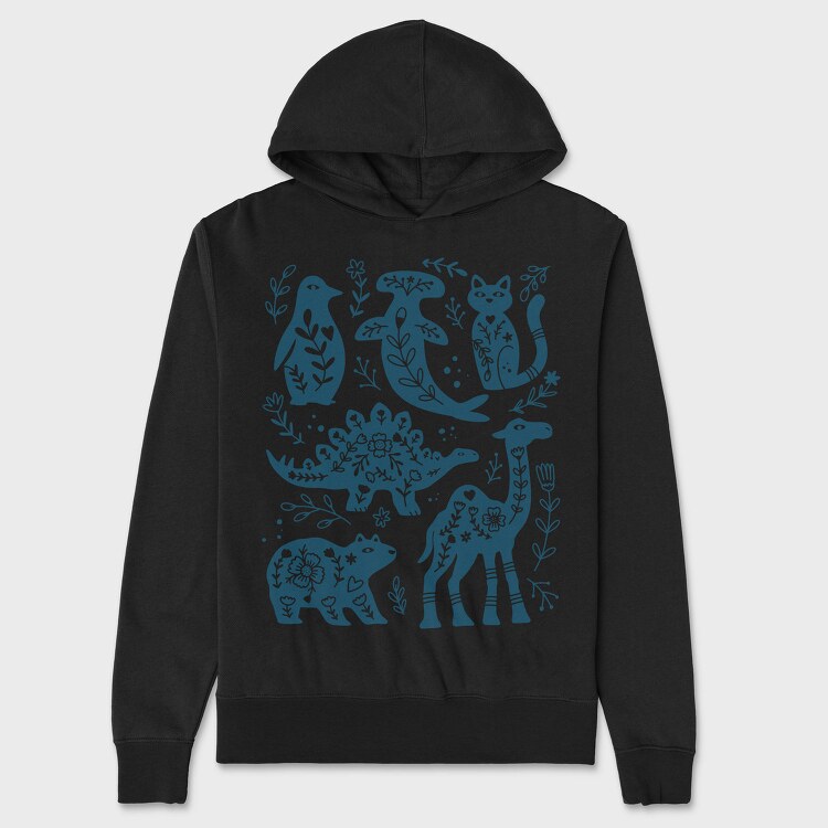 Blue Animals Cut Out Scandinavian Art, Hanorac Oversize Barbati (Unisex)