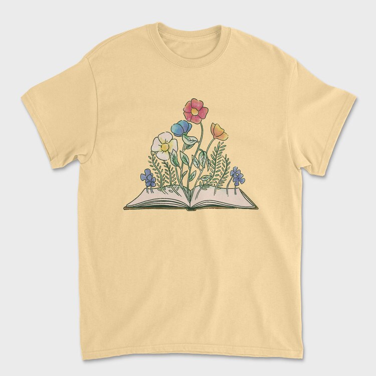 Book With Flowers Watercolor, Tricou Barbati (Unisex)
