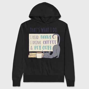 Books Cats And Coffee Pet, Hanorac Oversize Barbati (Unisex)