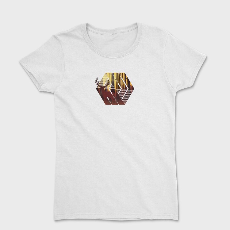 Deer Illustration Geometric Forest, Tricou Femei