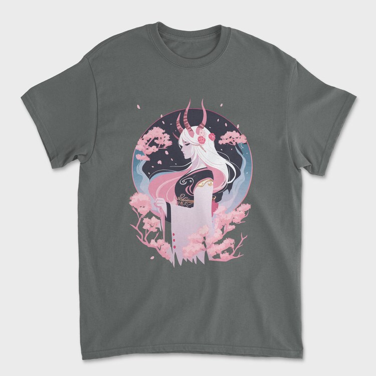 Demon Japanese Fantasy Girl Sorceress Horn Sakura, Tricou Barbati (Unisex)