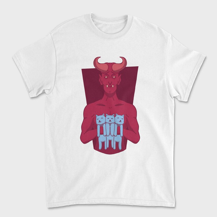 Devil With Cat Holding Kittens, Tricou Barbati (Unisex)