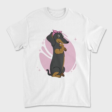 Dachshund Dog Pink Bow Dachsund Riveter Girl, Tricou Barbati (Unisex)