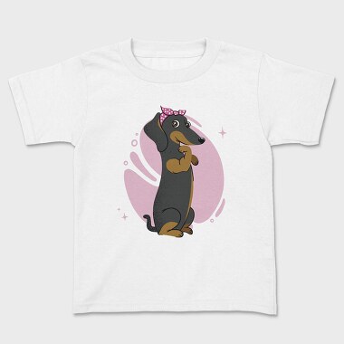 Dachshund Dog Pink Bow Dachsund Riveter Girl, Tricou Copii