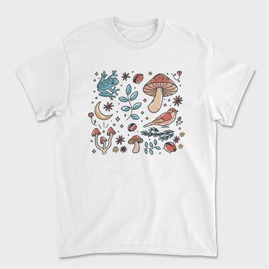 Forest Elements Mushroom Bird Frog, Tricou Barbati (Unisex)
