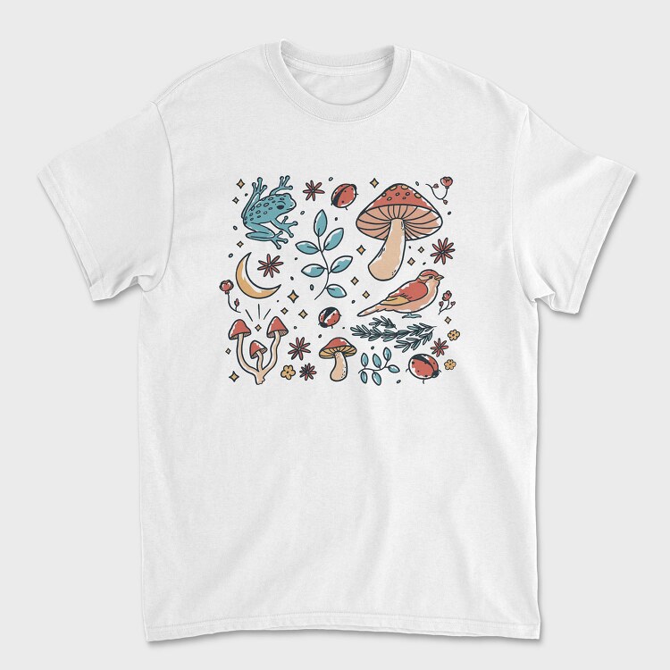 Forest Elements Mushroom Bird Frog, Tricou Barbati (Unisex)