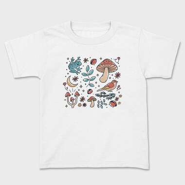 Forest Elements Mushroom Bird Frog, Tricou Copii