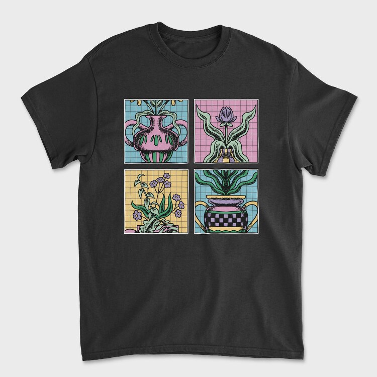 Four Flower Vase Tote, Tricou Barbati (Unisex)