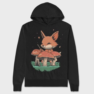 Fox Playing Drums On Mushrooms Cute, Hanorac Oversize Barbati (Unisex)