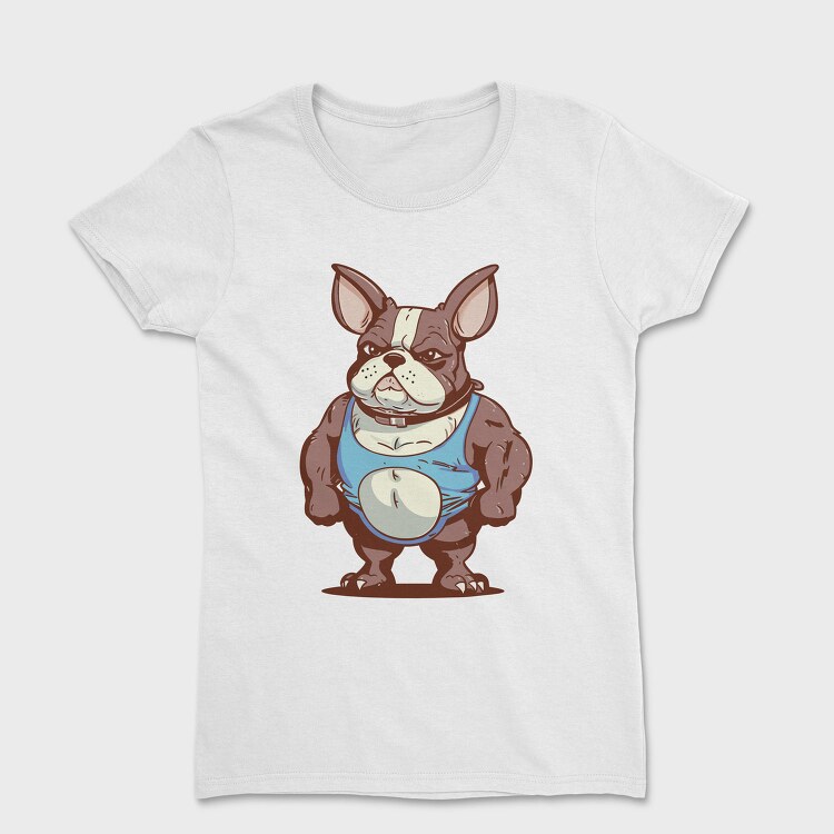 French Bulldog Cartoon Bodybuilder, Tricou Femei