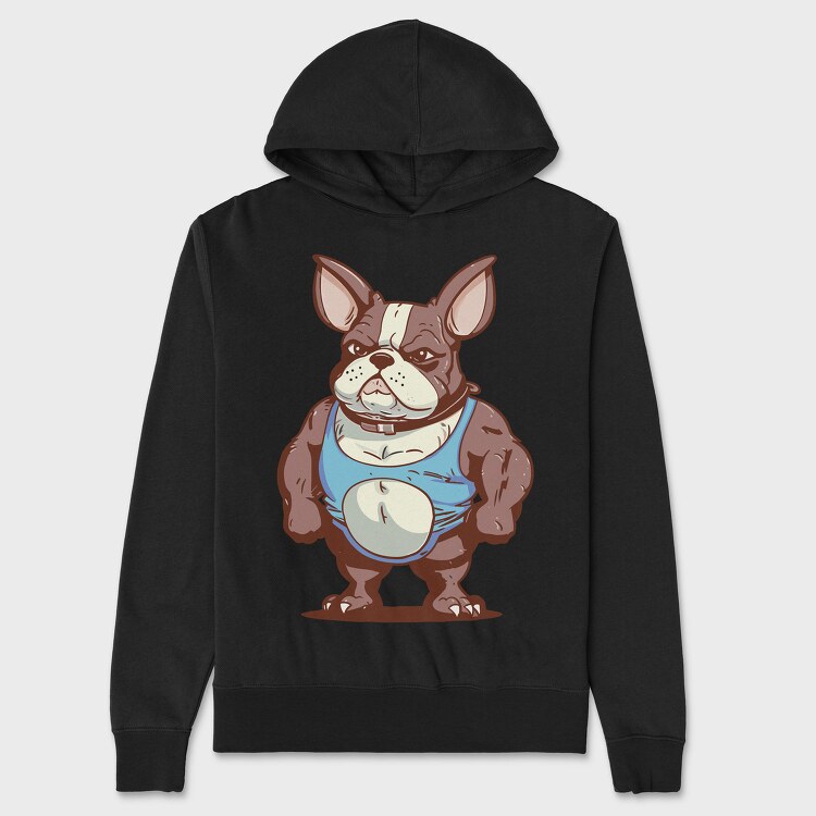 French Bulldog Cartoon Bodybuilder, Hanorac Oversize Barbati (Unisex)