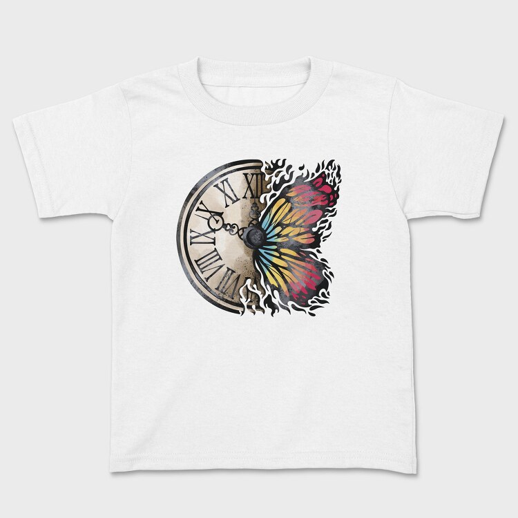 Butterfly And Vintage Clock, Tricou Copii
