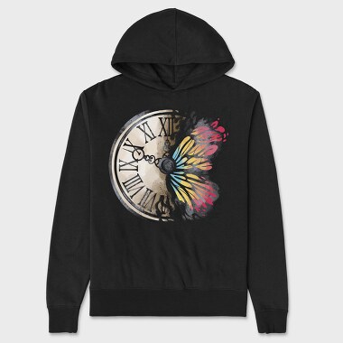 Butterfly And Vintage Clock, Hanorac Oversize Barbati (Unisex)