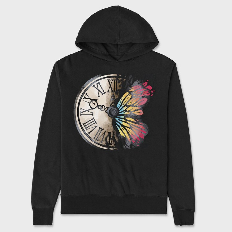 Butterfly And Vintage Clock, Hanorac Oversize Barbati (Unisex)