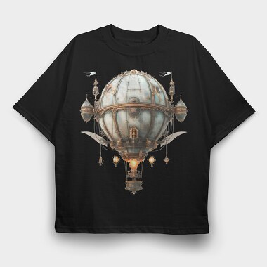 Steampunk Balloon Moon, Tricou Oversize Barbati (Unisex)