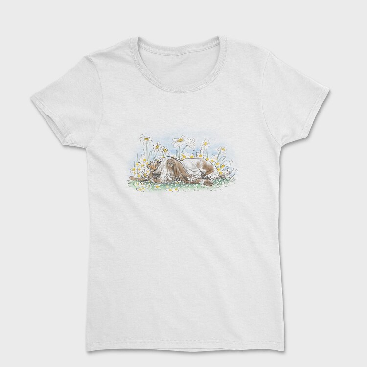 Dog On Flower Field Lying, Tricou Femei