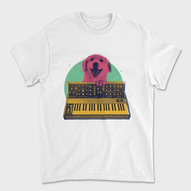 Dog Playing Keyboard Synth, Tricou Barbati (Unisex)