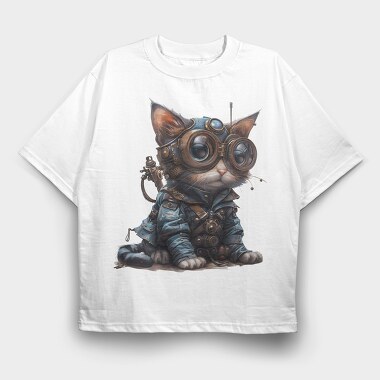 Steampunk Cat Gear, Tricou Oversize Barbati (Unisex)