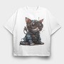 Steampunk Cat Gear, Tricou Oversize Barbati (Unisex)