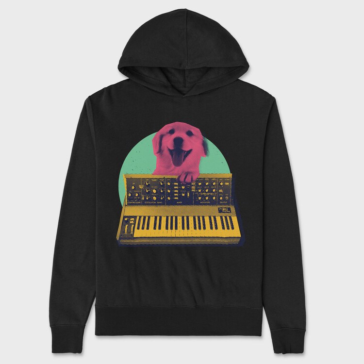 Dog Playing Keyboard Synth, Hanorac Oversize Barbati (Unisex)