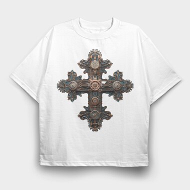 Steampunk Cross Gears, Tricou Oversize Barbati (Unisex)